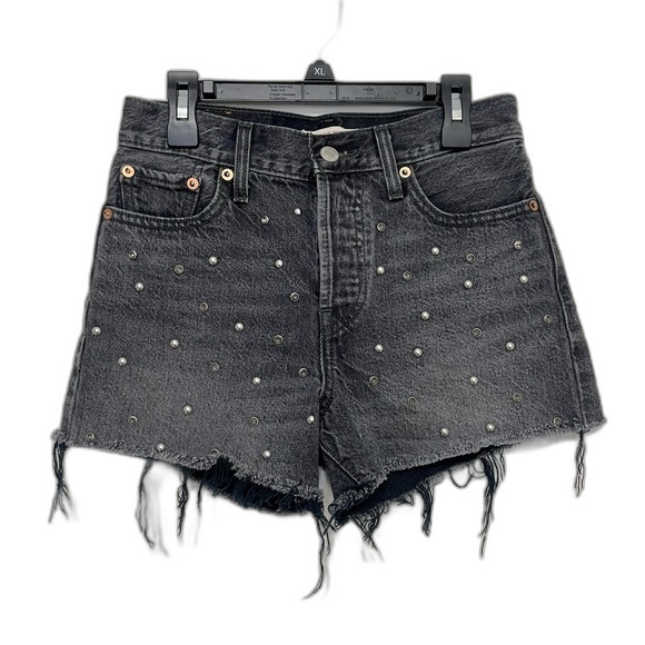 Levi’s Faded Black Studded Wedgie Denim Shorts - Picture 1 of 3